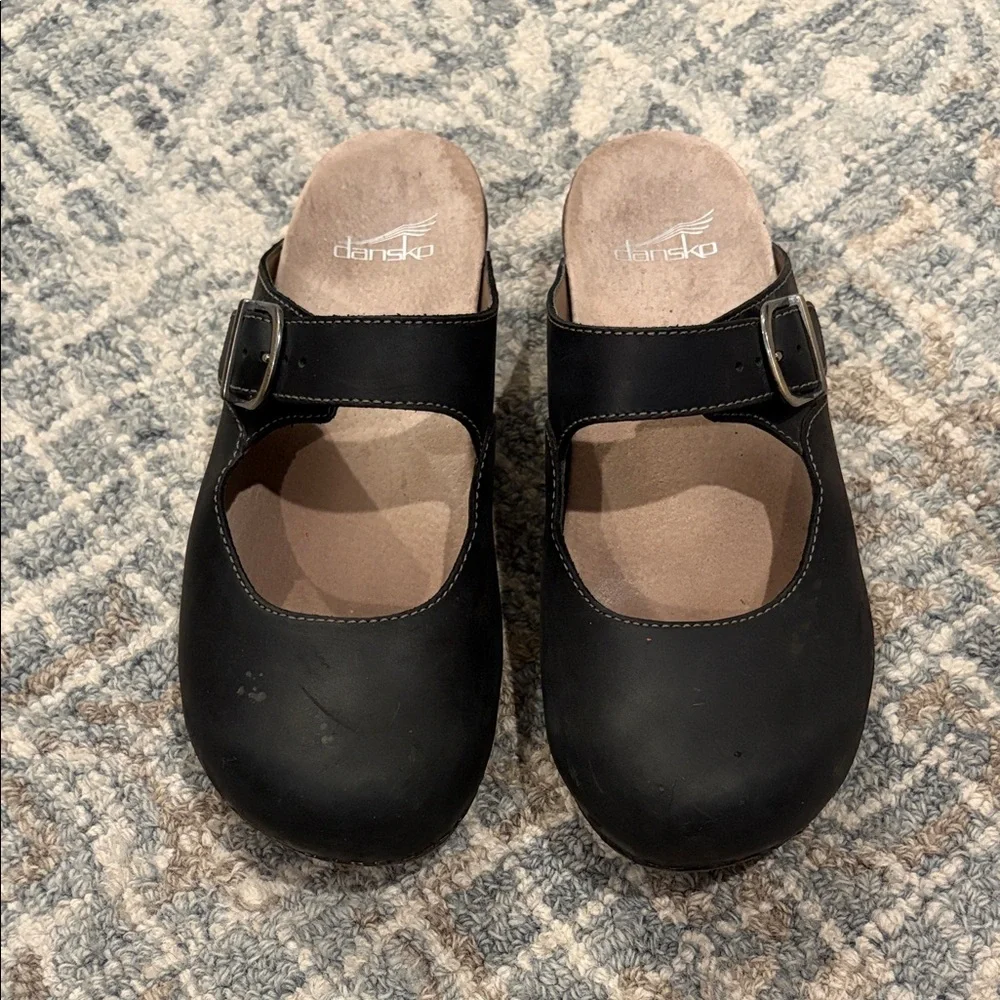 Dansko Black Leather Mary Jane Slip-On Clogs - Picture 2 of 6